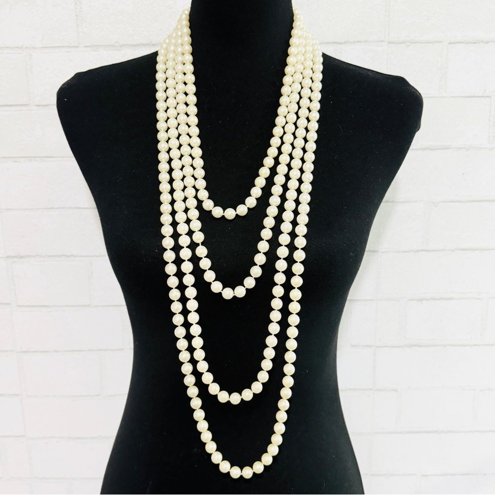 Vintage 40s 50s Coro Faux Pearl 4 Strand Multi Tier Layered Statement Necklace